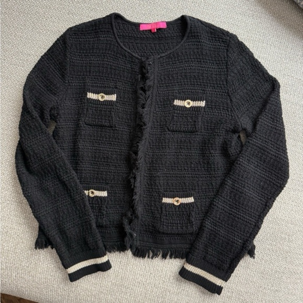 Lilly Pulitzer Black Knit Cardigan with Gold Button Detail size Small
